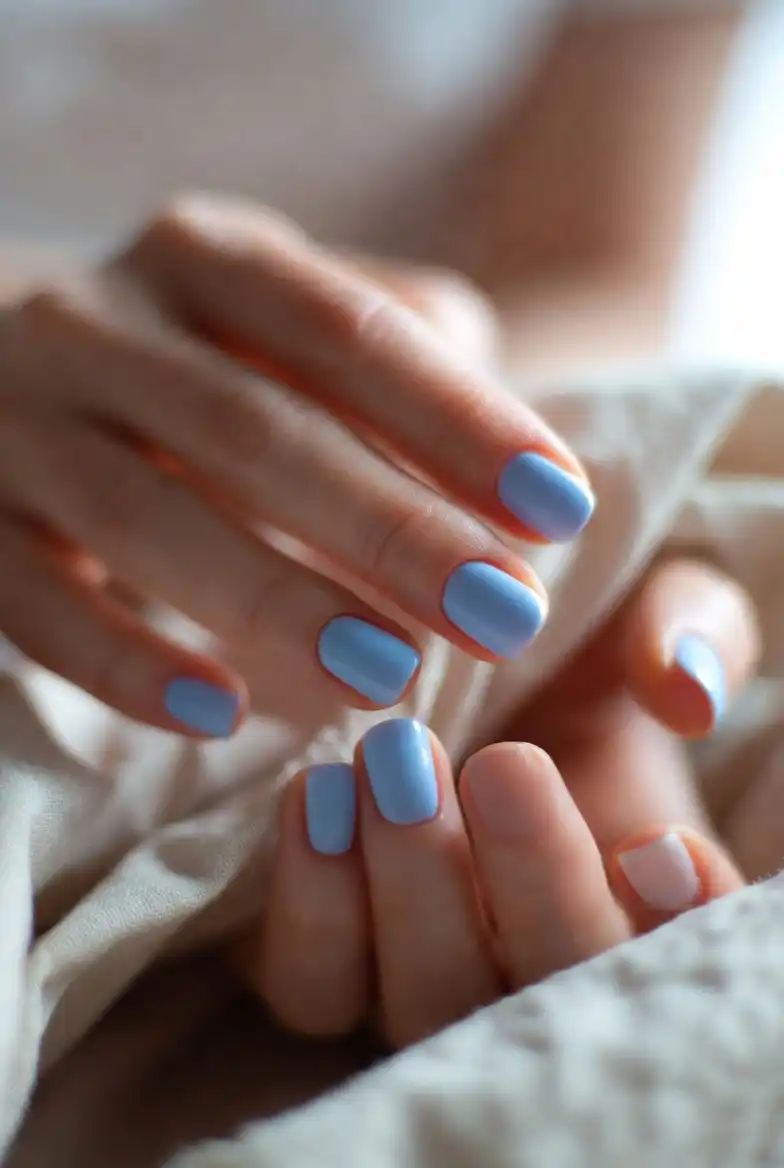 Pastel Blue Nails and Soft Tones