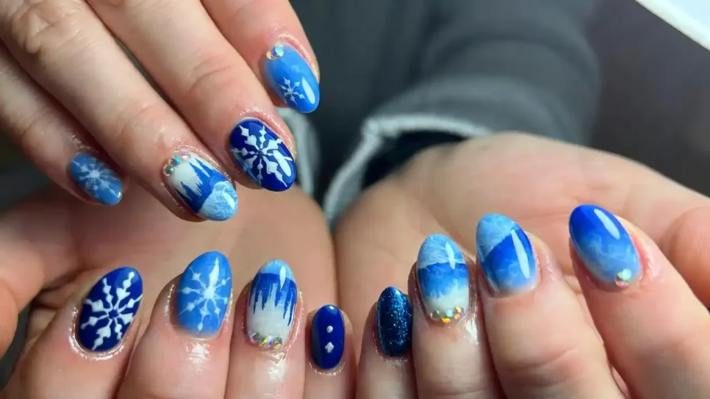Blue and White Winter Nail