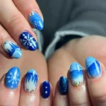 Blue and White Winter Nail